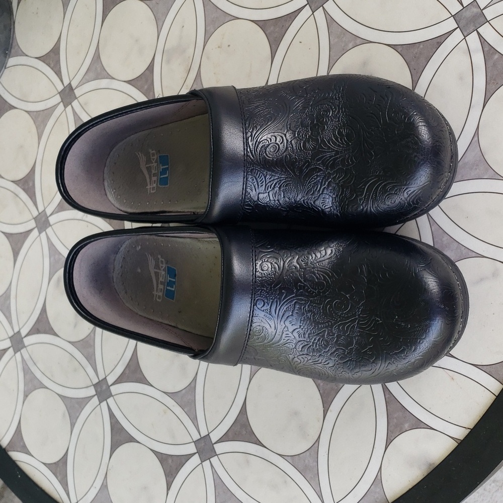DANSKO Black Tooled Leather Clog